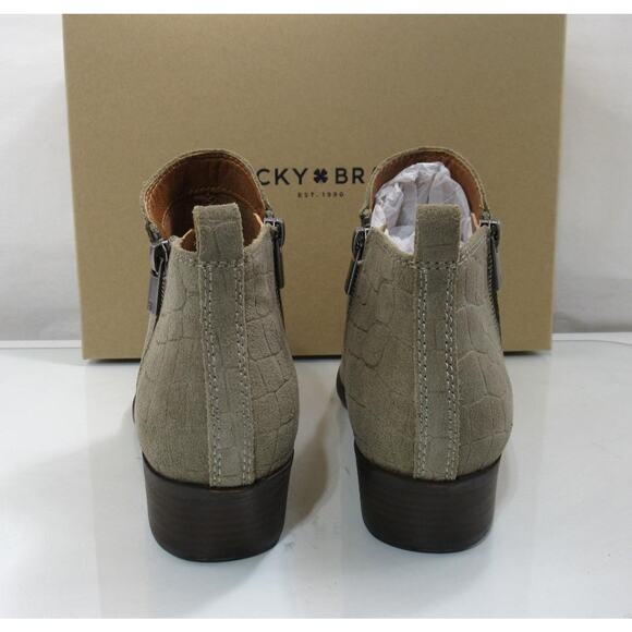 Lucky Brand Basel Size 8 Block Heel Booties Ankle Boots Fossilized Jupiter - Picture 5 of 8